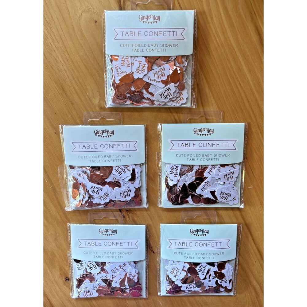 Ginger Ray Table Confetti Baby Shower 'Hello World' Rose Gold Foiled Lot of 5
